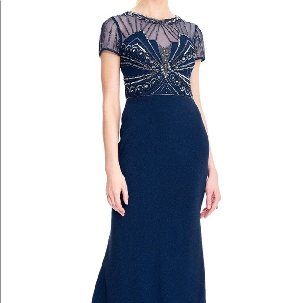 NWT Adrianna Papell Navy blue beaded dress